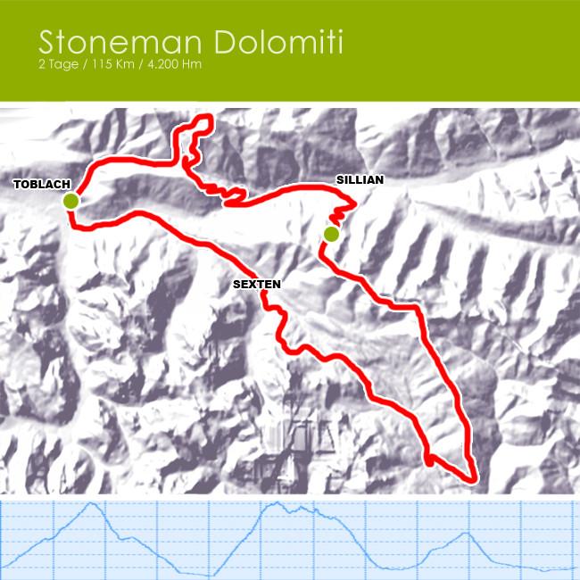 Tourenkarte Stonemantrail / Sextener Dolomiten